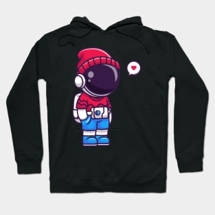 Cute Cool Astronaut Wearing Beanie Hat Cartoon Hoodie